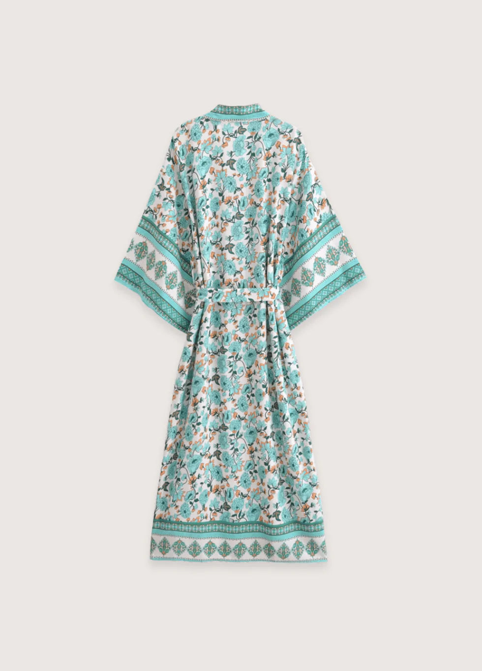 Vorderansicht langer Damen Kimono Blumenmuster