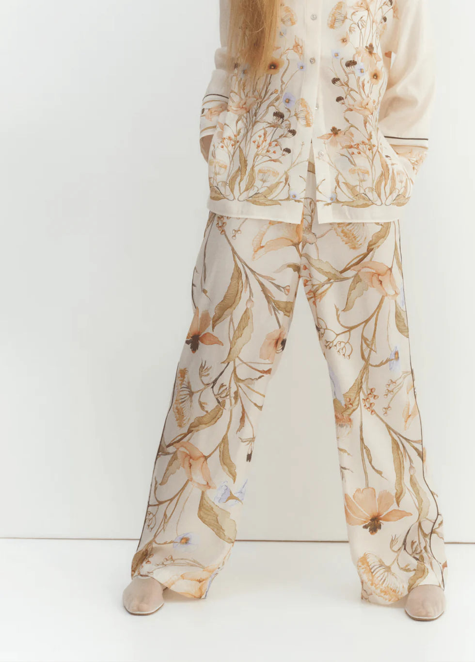 Boho Kimono und Hose Set Damen mit Magnolia Muster