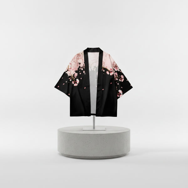 Herren-Haori im traditionellen japanischen Stil – Kimono-Cardigan mit Kirschblüten-Print