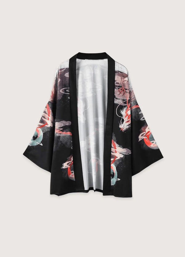 Japanischer Kimono Himmelsdrache in Schwarz mit detailrechem Motiv