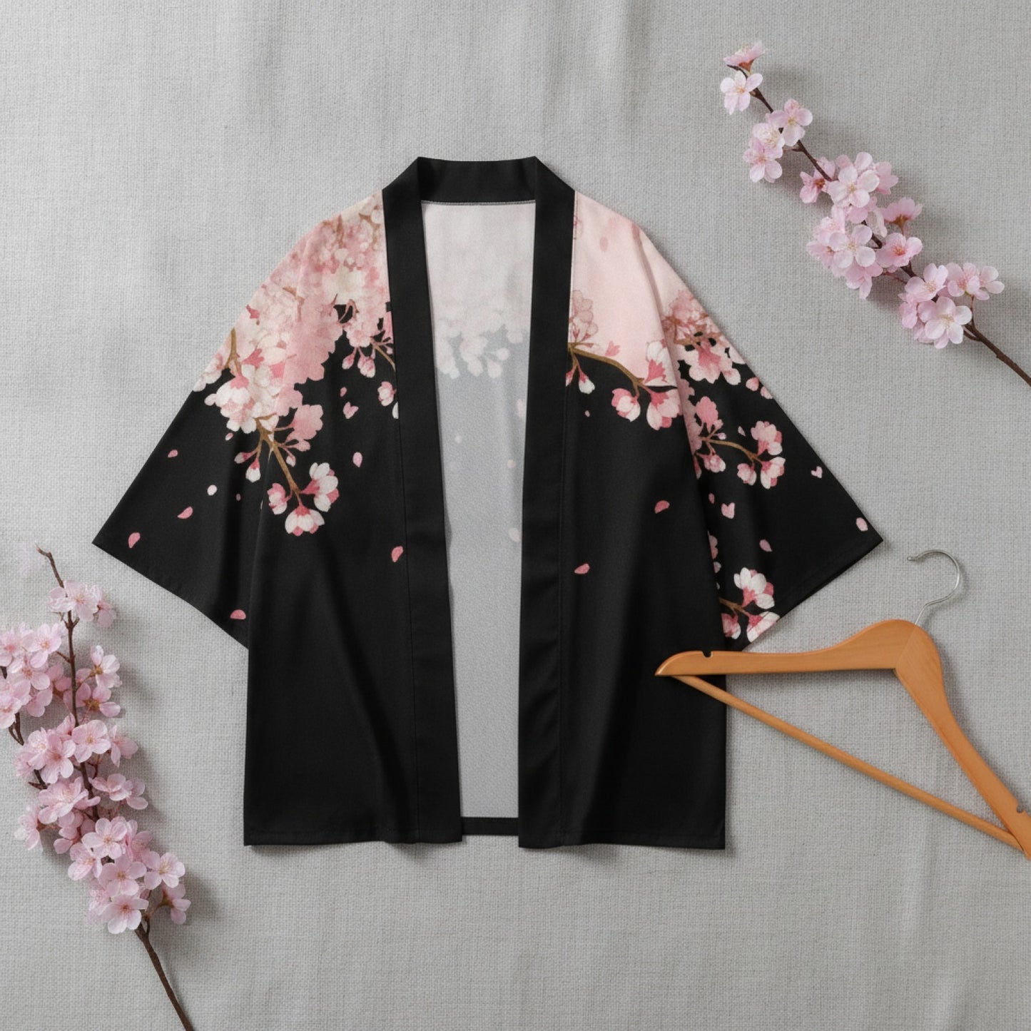 Herren-Haori im traditionellen japanischen Stil – Kimono-Cardigan mit Kirschblüten-Print