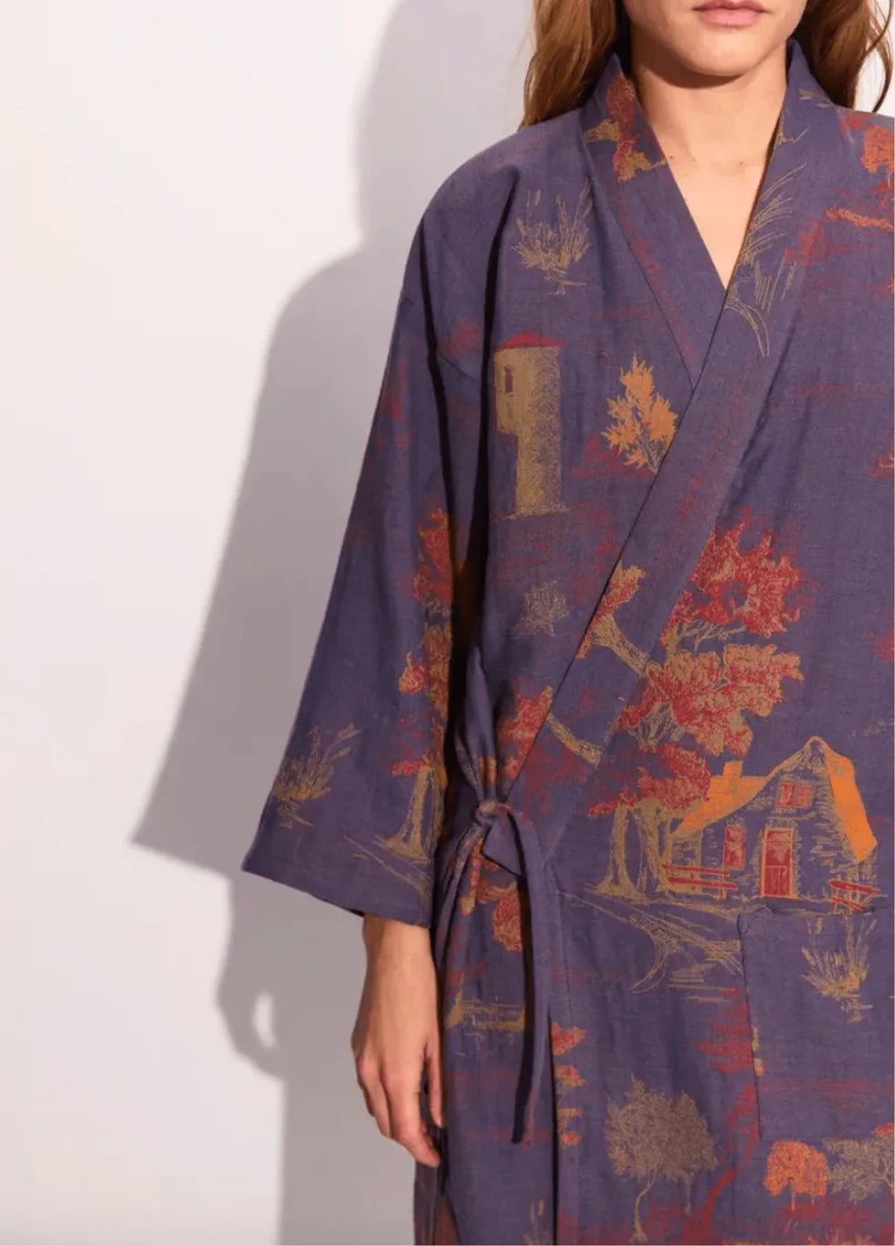 Leichter Herren Kimono-Bademantel in Bordeaux Momiji