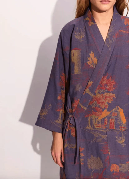 Leichter Herren Kimono-Bademantel in Bordeaux Momiji