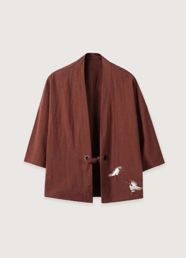 Kimono Jacke aus Leinen in Kaffeebraun im lässigen Alltagslook