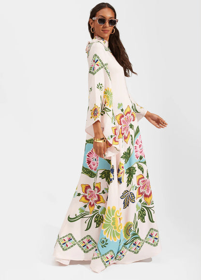 Kimono-Kleid mit botanischem Print für Damen in Frontansicht