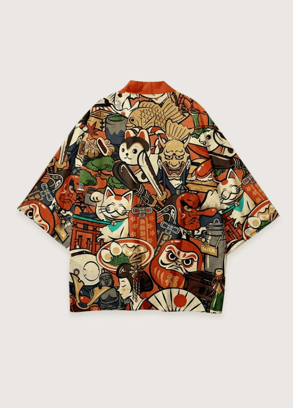 Kimono mit Glückskatze Motiv getragen im Lifestyle Setting