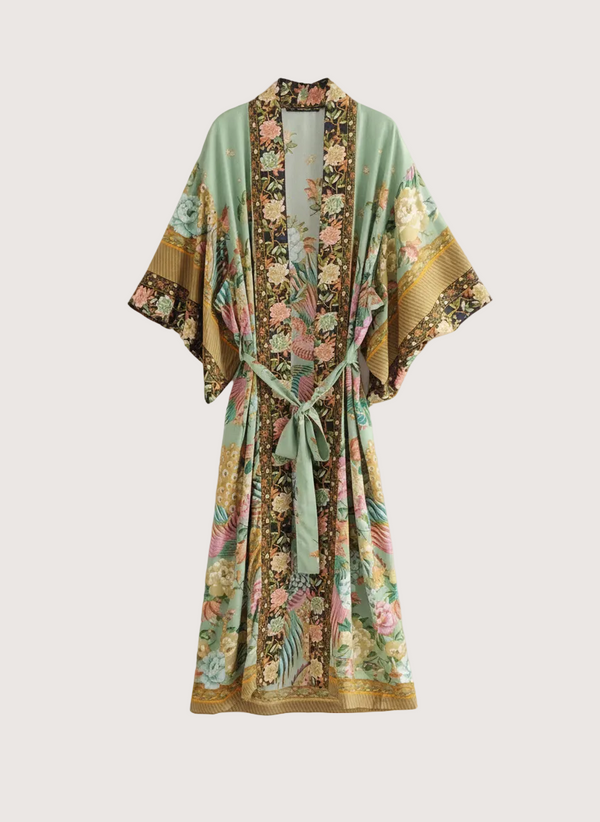Kimono Kleid für Damen mit elegantem Pfauenmuster