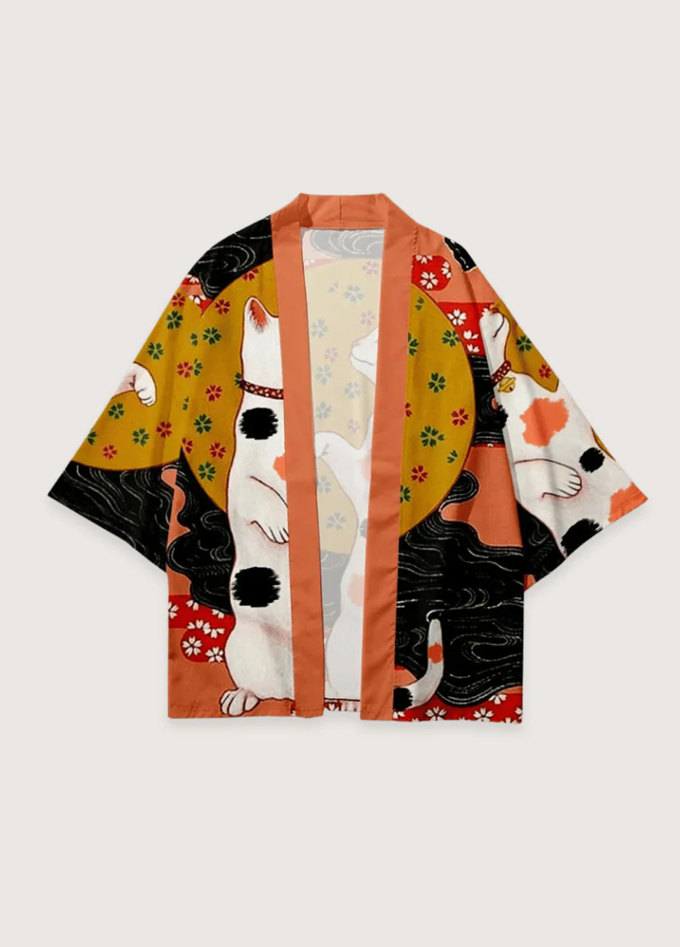 Kimono mit Neko-Motiv in Frontansicht