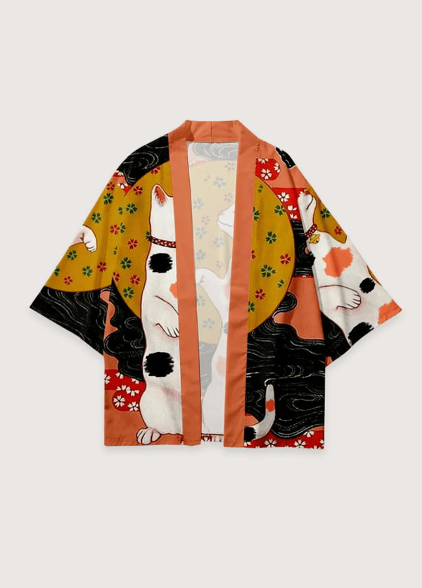 Kimono mit Neko-Motiv in Frontansicht