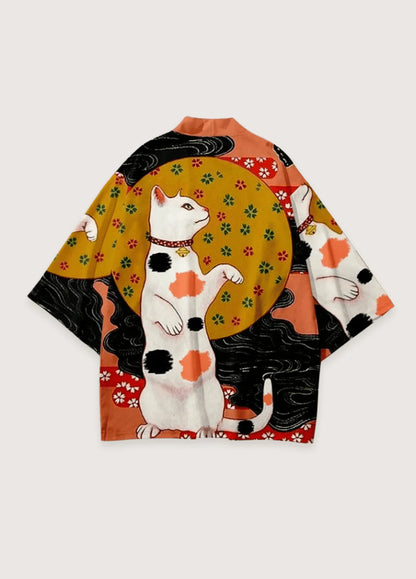 Rückansicht des Kimono mit Japanischem Neko-Muster