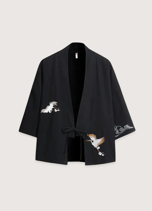 Schwarze Kimonojacke aus Leinen mit leichtem, luftigen Schnitt