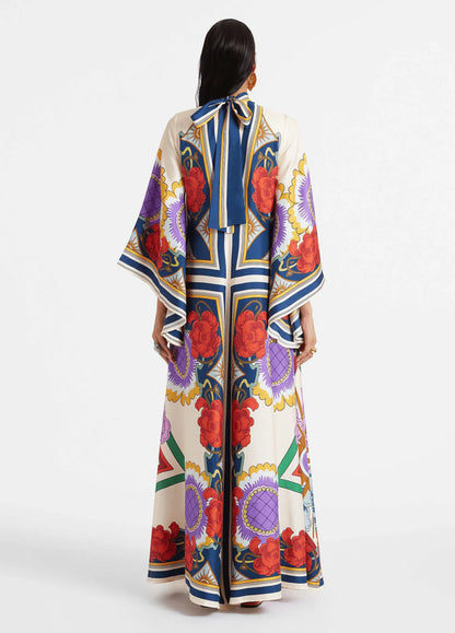 Maxi Kimonokleid für Damen mit Barock Design Rückansicht fließender Schnitt