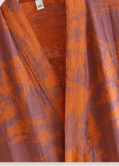 Kurzer Kimono-Bademantel für Damen in Orange Uiyo