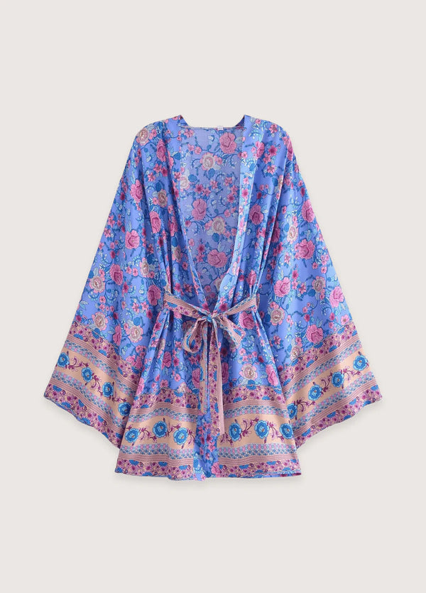 Kurzer Standkimono für Damen in Violett - Leicht Sommer- Look am Strand