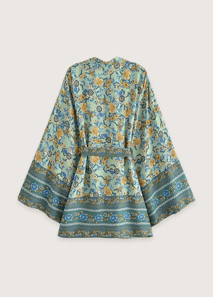 Kurzer Strandkimono für Damen in Azur im BohoStil