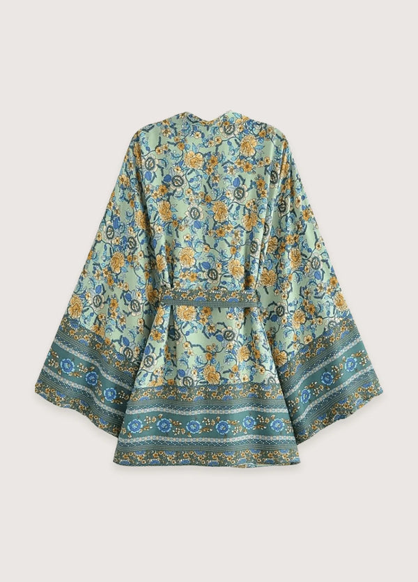 Kurzer Strandkimono für Damen in Azur im BohoStil
