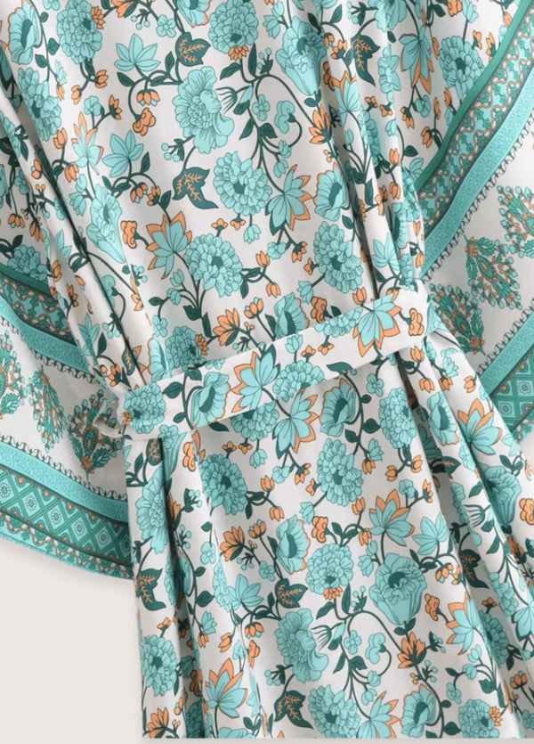 Langer Damen Kimono mit Blumenmuster