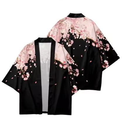 Herren-Haori im traditionellen japanischen Stil – Kimono-Cardigan mit Kirschblüten-Print