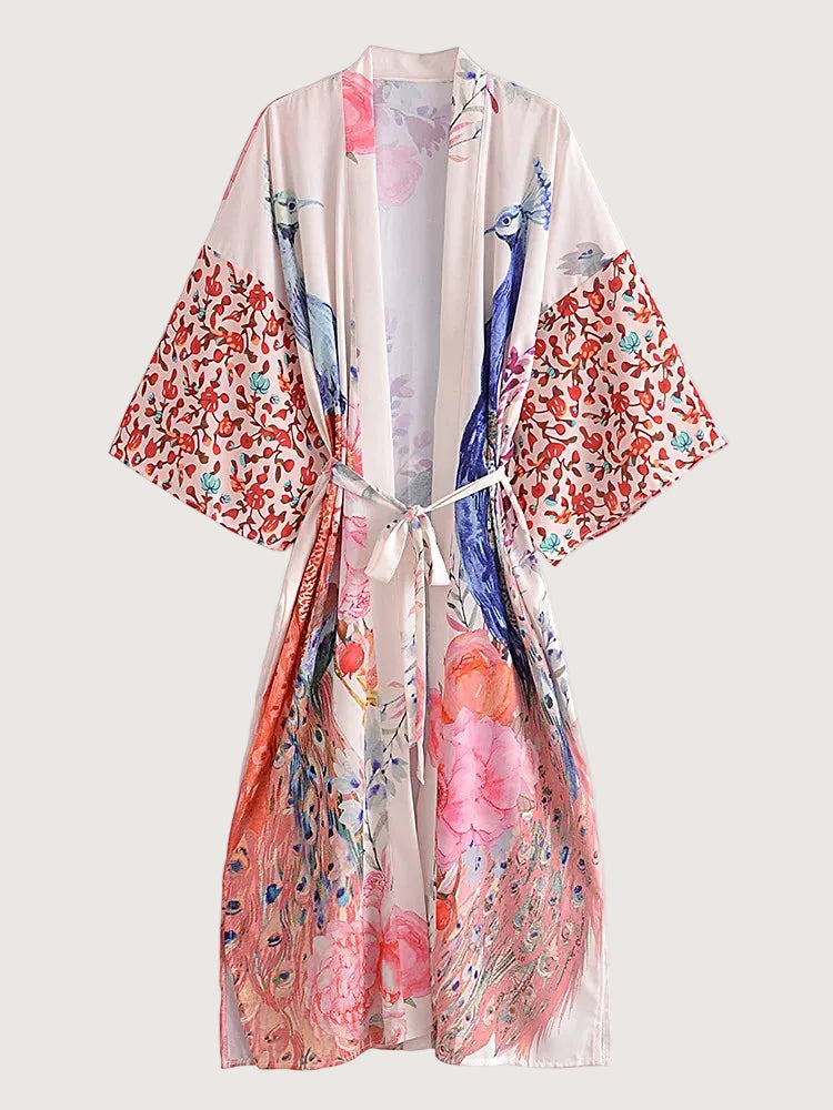 Kimono Bohème Fleuri Vintage Manches Chauve-Souris