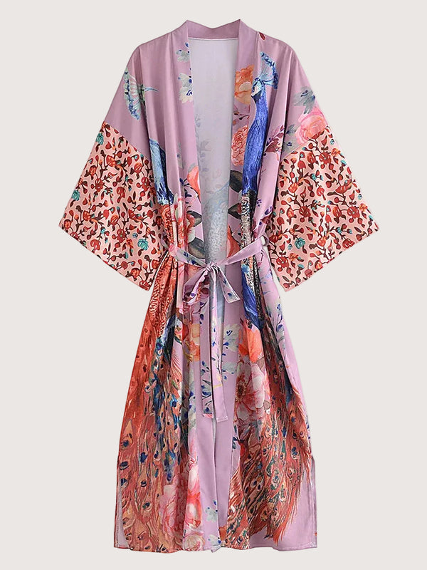 Kimono Bohème Fleuri Vintage Manches Chauve-Souris