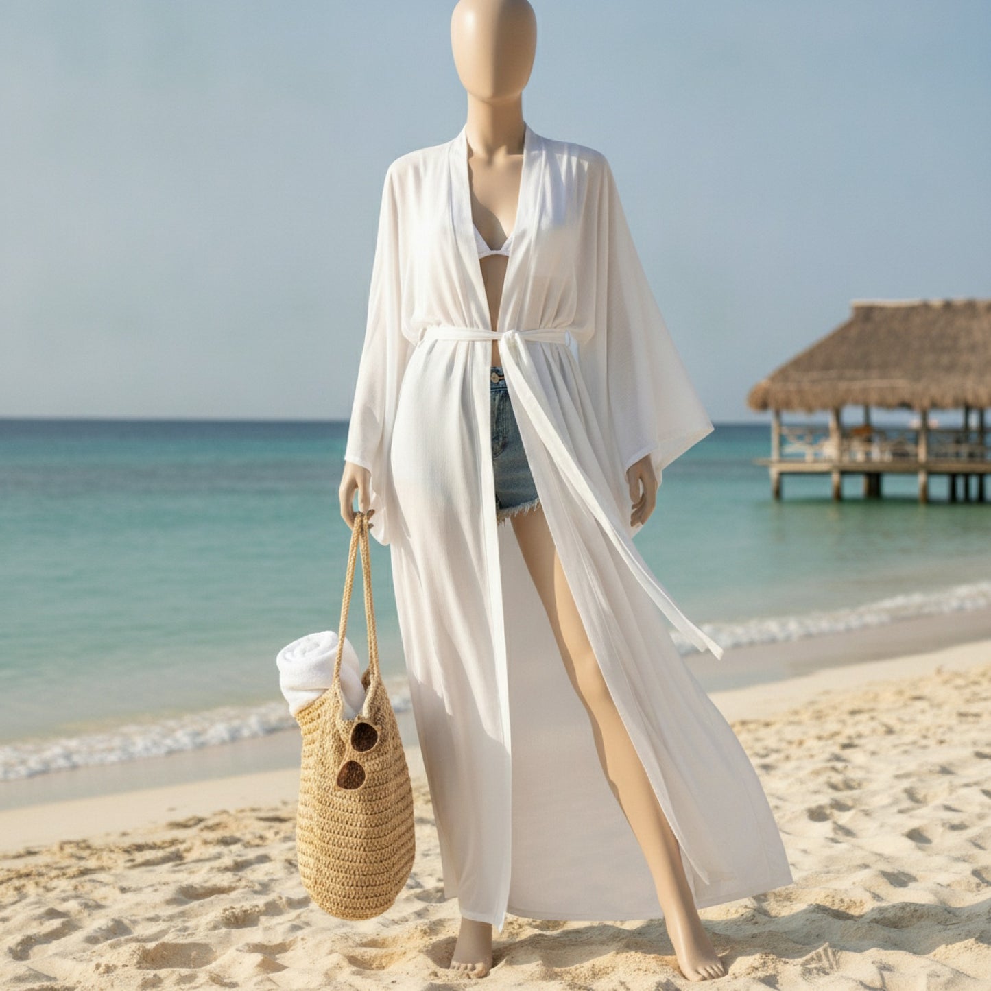 Eleganter Strand Kimono Damen Boho Strandmode leicht