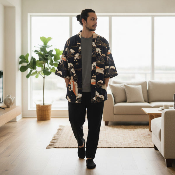 Eleganter Kimono mit japanischem Kranich-Design
