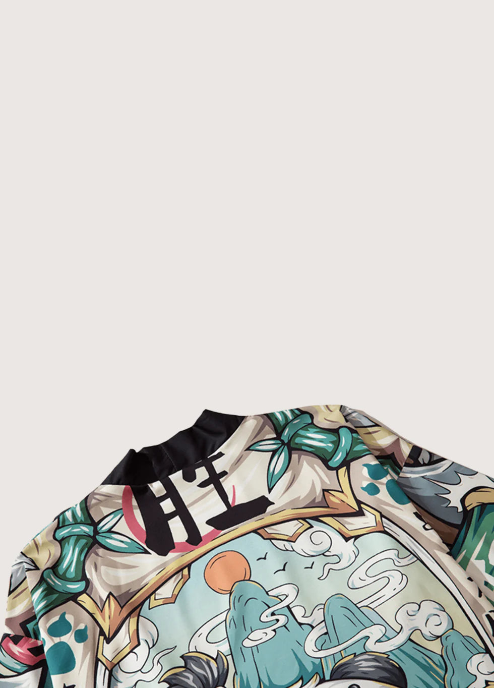 Leichter japanisch inspirierter Cardigan mit Panda Illustration und fließendem Stoff für Freizeit