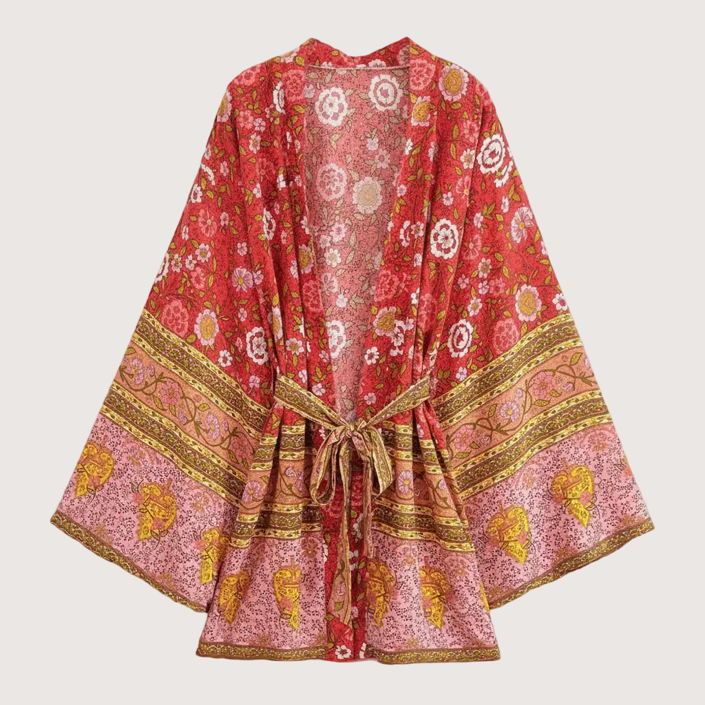 Damen Kimono in Hellrot mit floralem Muster