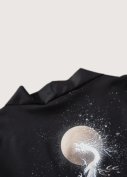 Kimono Schwarz mit Drachen- und Mondmotiv