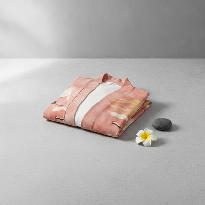 Leichter Haori Yukata Kimono in Rosa mit fließendem Stoff und Vintage Japan Design