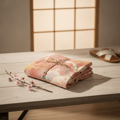 Rückansicht eines Unisex Kimonos mit Kranich- und Wellenmuster im japanischen Vintage Stil