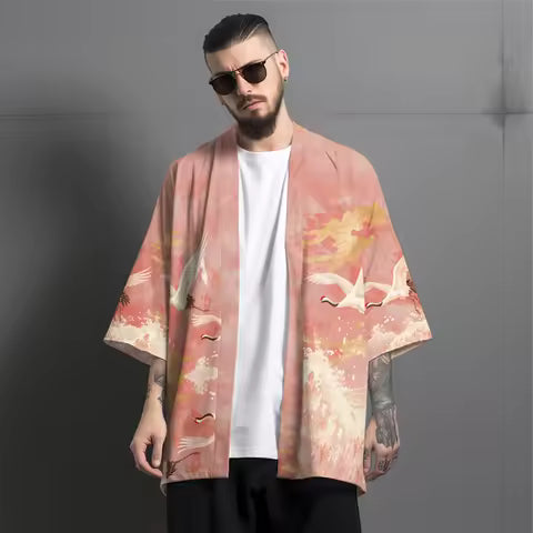 Rosa Kimono im Harajuku Streetwear Look für Damen und Herren im japanischen Vintage Stil
