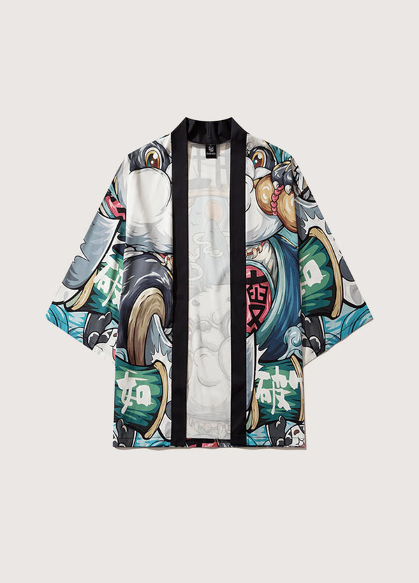 Einzigartiger Strand Kimono im Kunstdesign mit Panda Motiv für einen kreativen Sommer Look